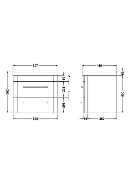 Hudson Reed Solar 600mm Wall Hung 2 Drawer Vanity Unit With Ceramic Basin