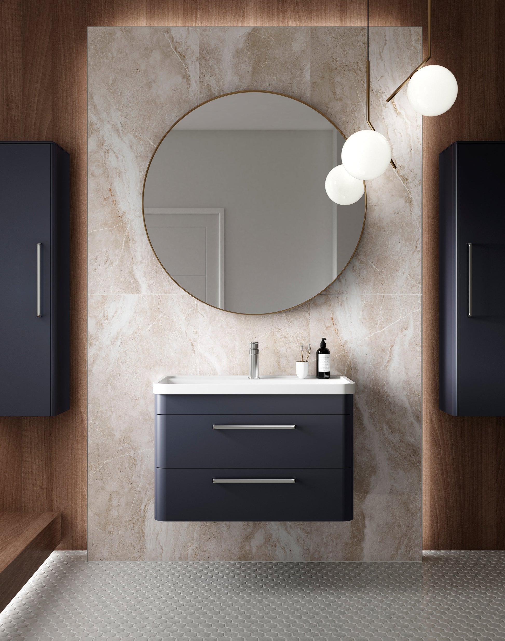 Hudson Reed Solar 800mm Indigo Blue Wall Hung 2 Drawer Vanity Unit With Ceramic Basin