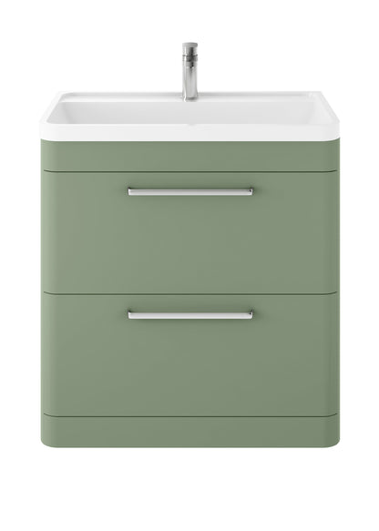 Hudson Reed Solar 800mm Fern Green Floor Standing 2-Drawer Vanity Unit With 1 Tap Hole Polymarble Basin