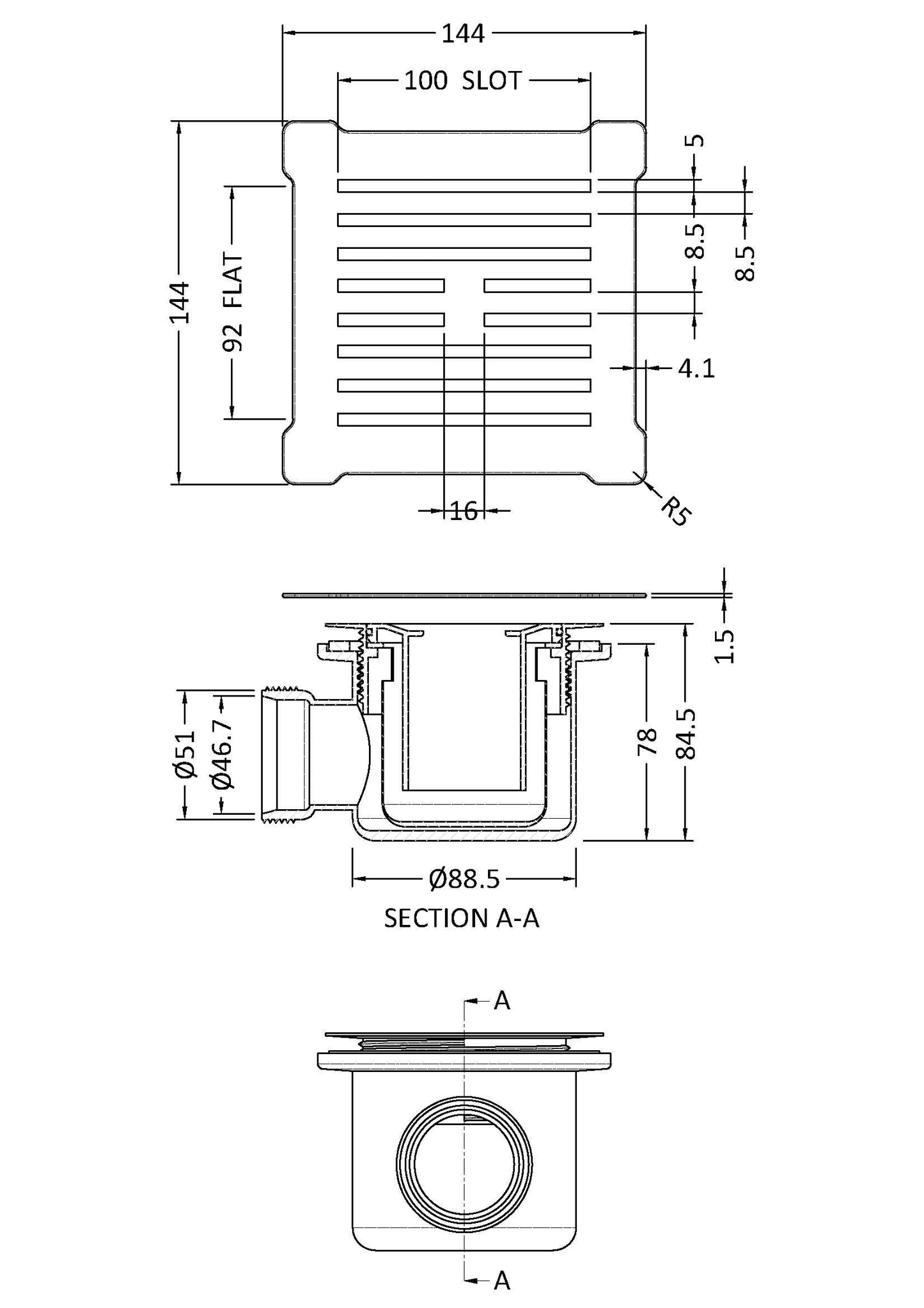 Square Shower Waste With Chrome Top