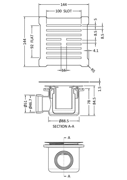 Square Shower Waste With White Top