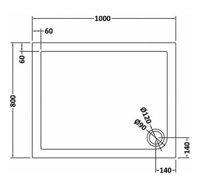 Rectangular Slimline Shower Tray 1000 x 800mm