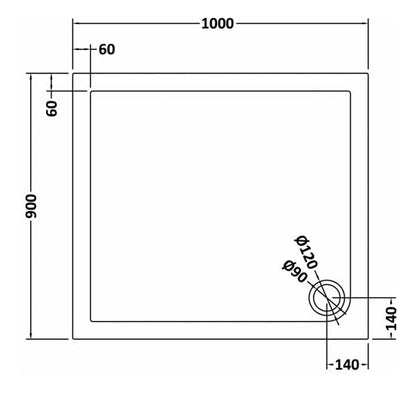 Rectangular Slimline Shower Tray 1000 x 900mm