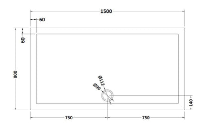 Rectangular Slimline Shower Tray 1500 x 800mm