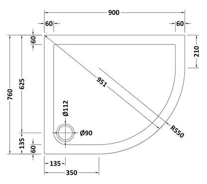 Offset Quadrant Slimline Shower Tray Right Hand 900 x 760mm