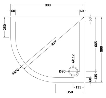 Offset Quadrant Slimline Shower Tray Left Hand 900 x 800mm