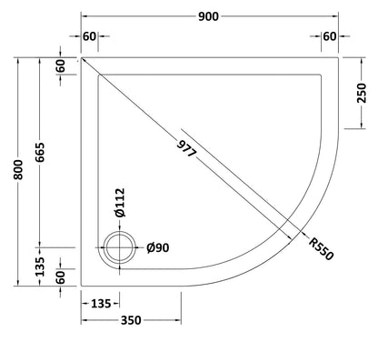 Offset Quadrant Slimline Shower Tray Right Hand 900 x 800mm