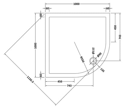 Quadrant Slimline Shower Tray 1000 x 1000mm