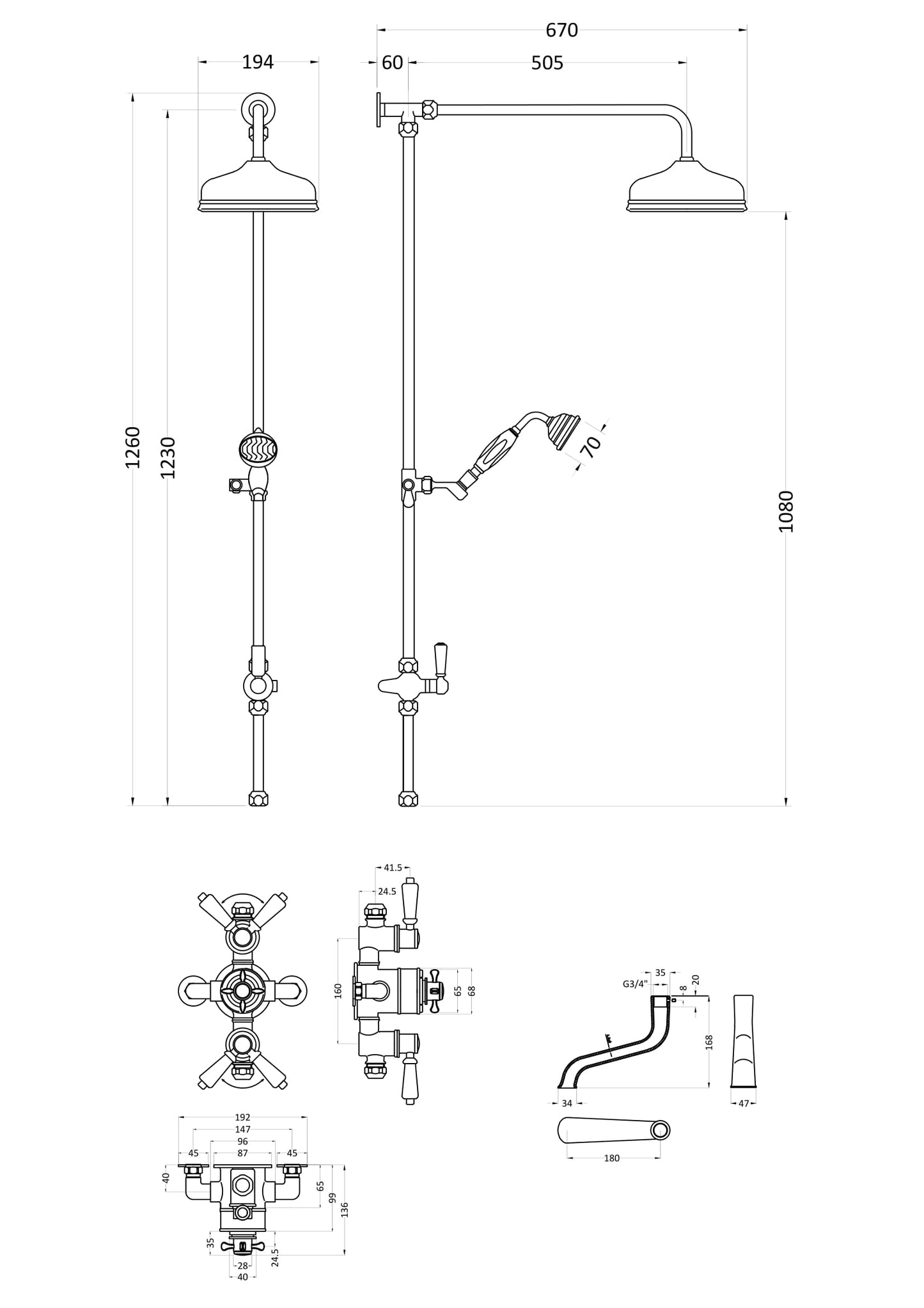White Topaz Triple Thermostatic Shower Valve With Rigid Riser