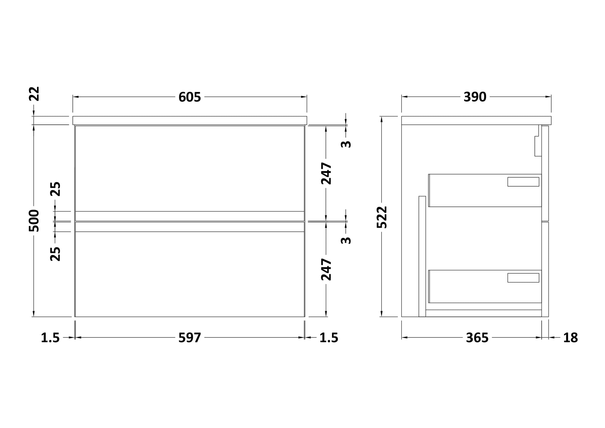 Hudson Reed Urban 600mm Satin White Wall Hung Vanity Unit With Soft Close Drawers With Laminate Worktop