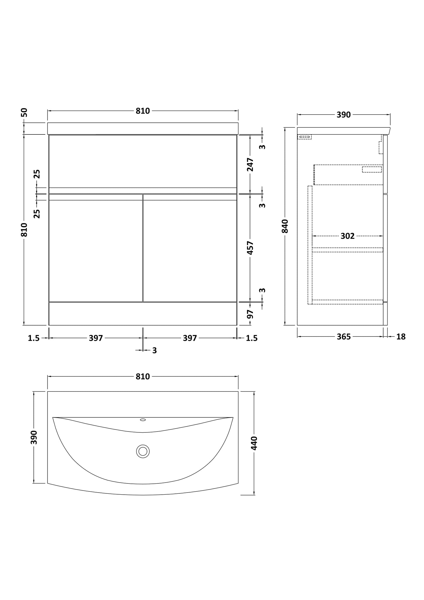 Hudson Reed Urban 800mm Satin White Floor Standing 2 Door Vanity Unit With Curved Basin