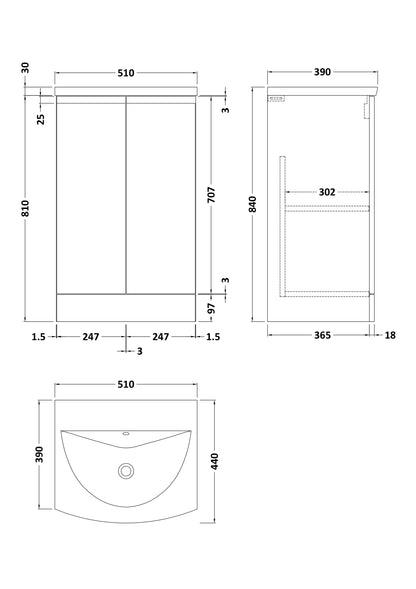 Hudson Reed Urban 500mm Floor Standing 2 Door Vanity Unit with Basin