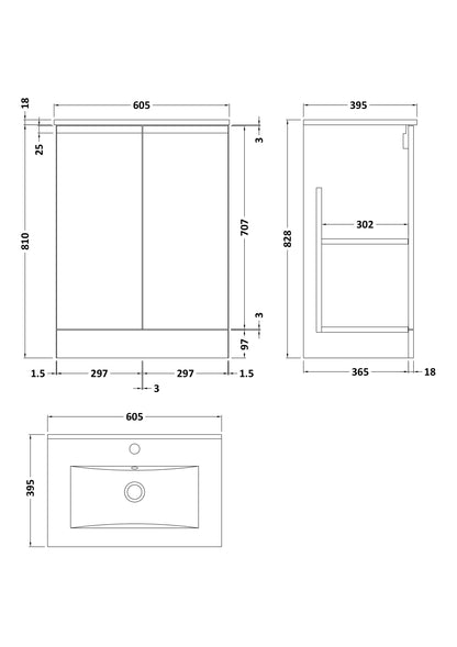 Hudson Reed Urban 600mm Floor Standing 2 Door Vanity Unit with Basin