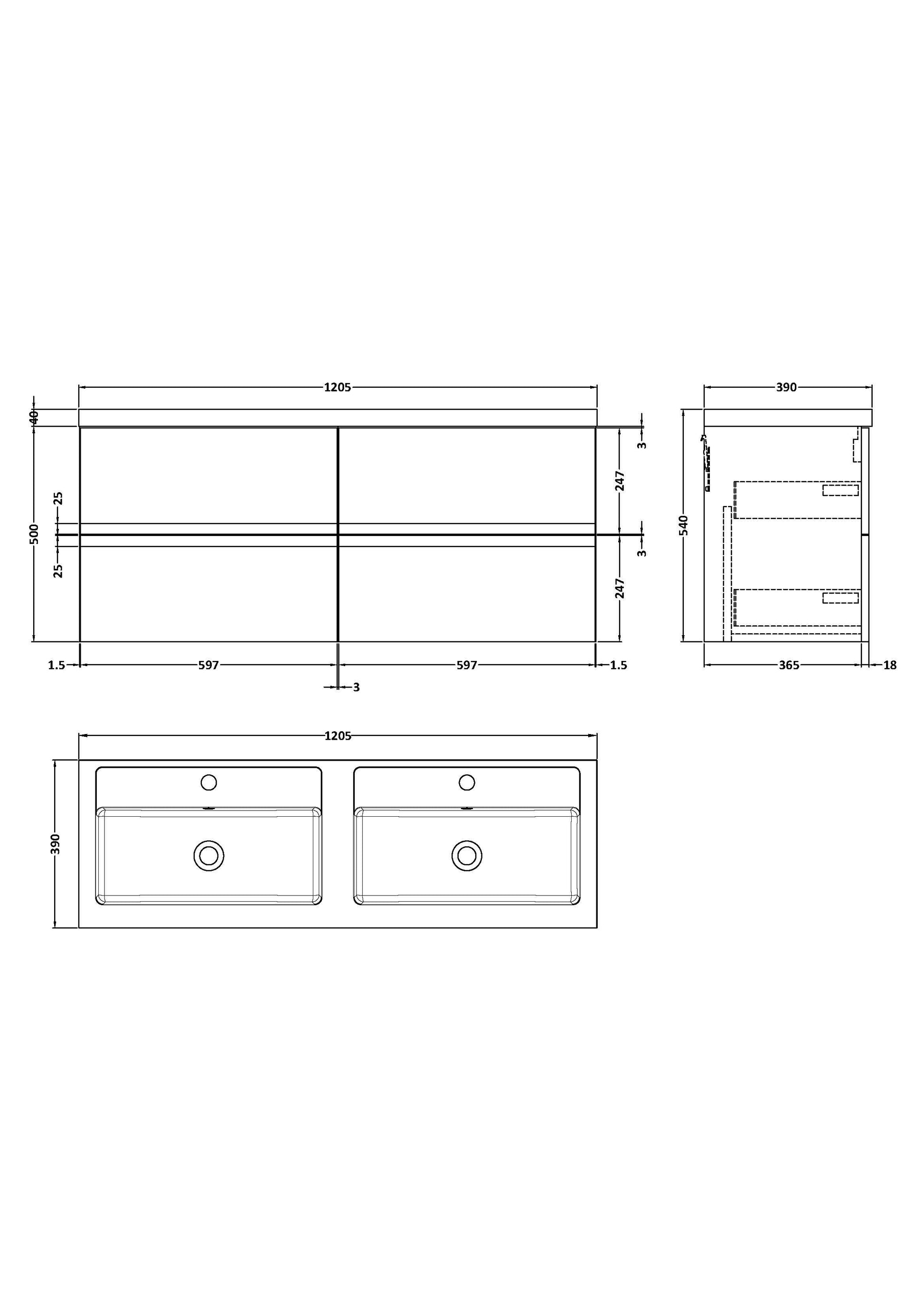 Hudson Reed Urban 1200mm Soft Black Wall Hung Vanity Unit With Double Polymarble Basin