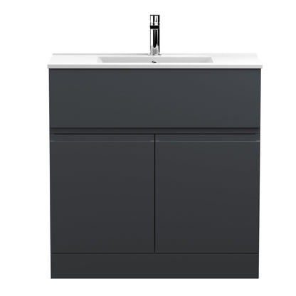 Hudson Reed Urban 800mm Soft Black Floor Standing 2 Door Vanity Unit With Ceramic Basin