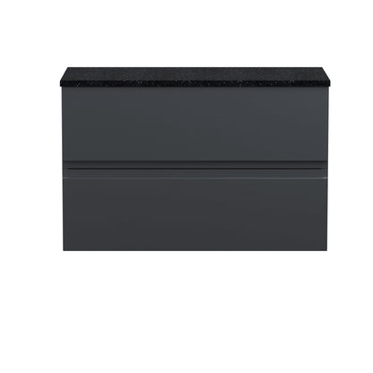 Hudson Reed Urban 800mm Soft Black Wall Hung 2 Drawer Vanity Unit With Laminate Worktop