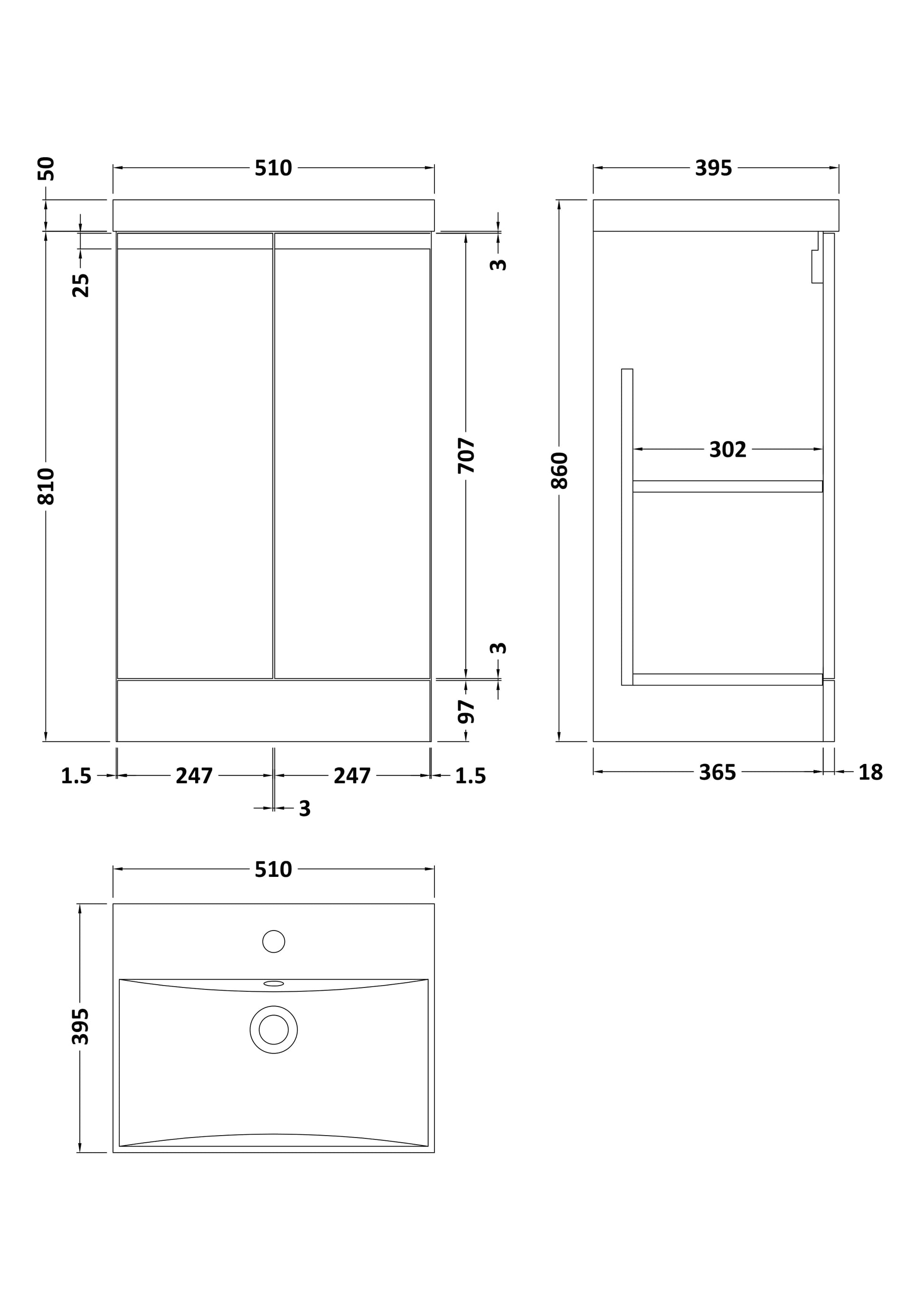 Hudson Reed Urban 500mm Floor Standing 2 Door Vanity Unit with Ceramic Basin