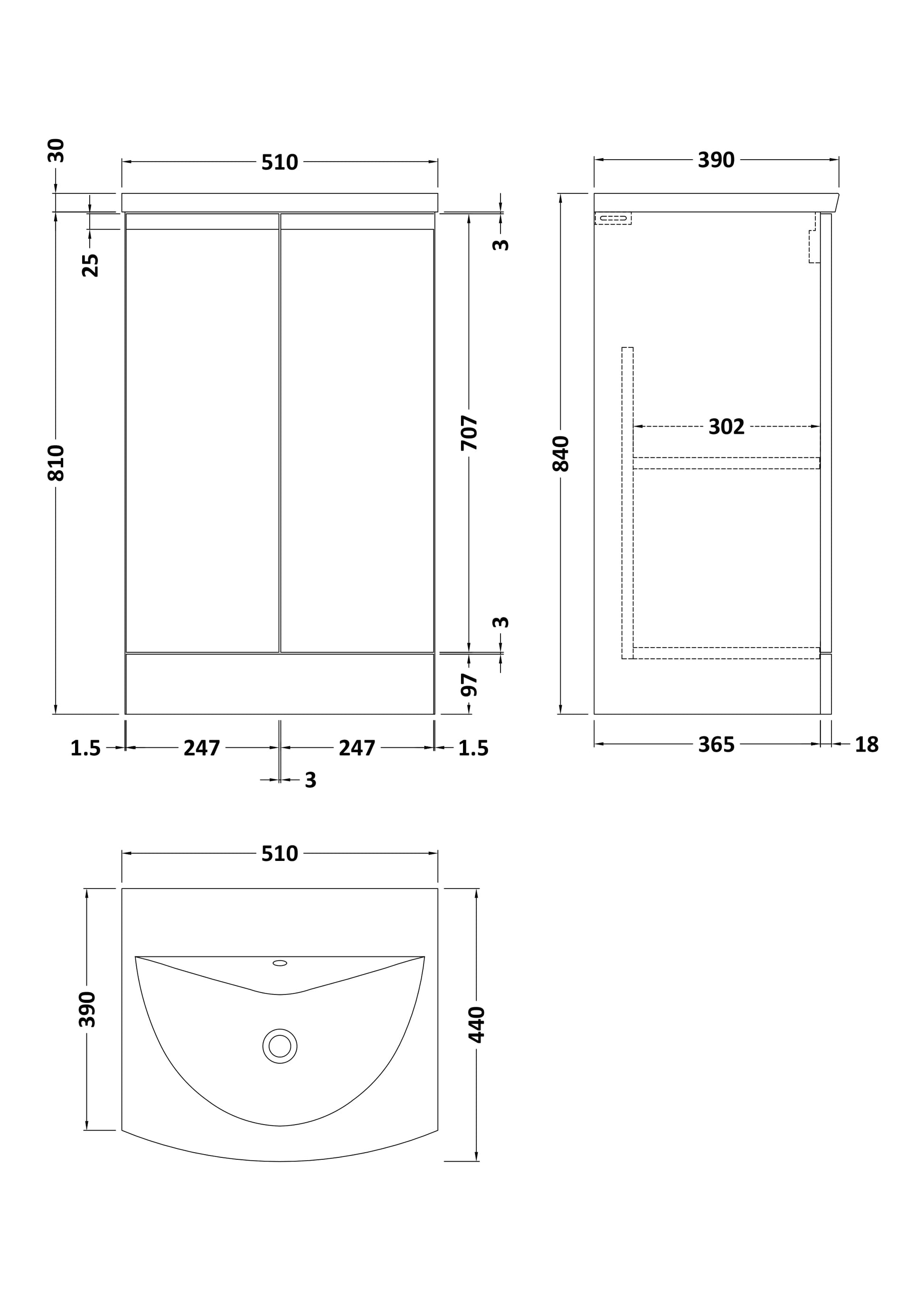 Hudson Reed Urban 500mm Soft Black Floor Standing 2 Door Vanity Unit with Basin