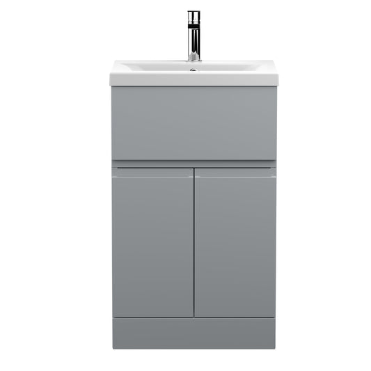Hudson Reed Urban 500mm Satin Grey Floor Standing 2 Door 1 Drawer Vanity Unit with Mid-Edge Basin