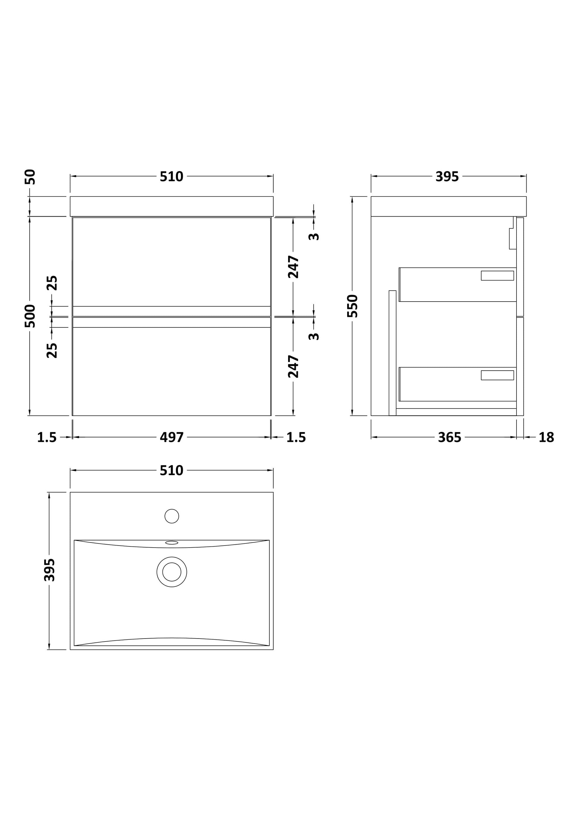 Hudson Reed Urban 500mm Wall Hung 2 Drawer Vanity Unit with Thin-Edge Basin