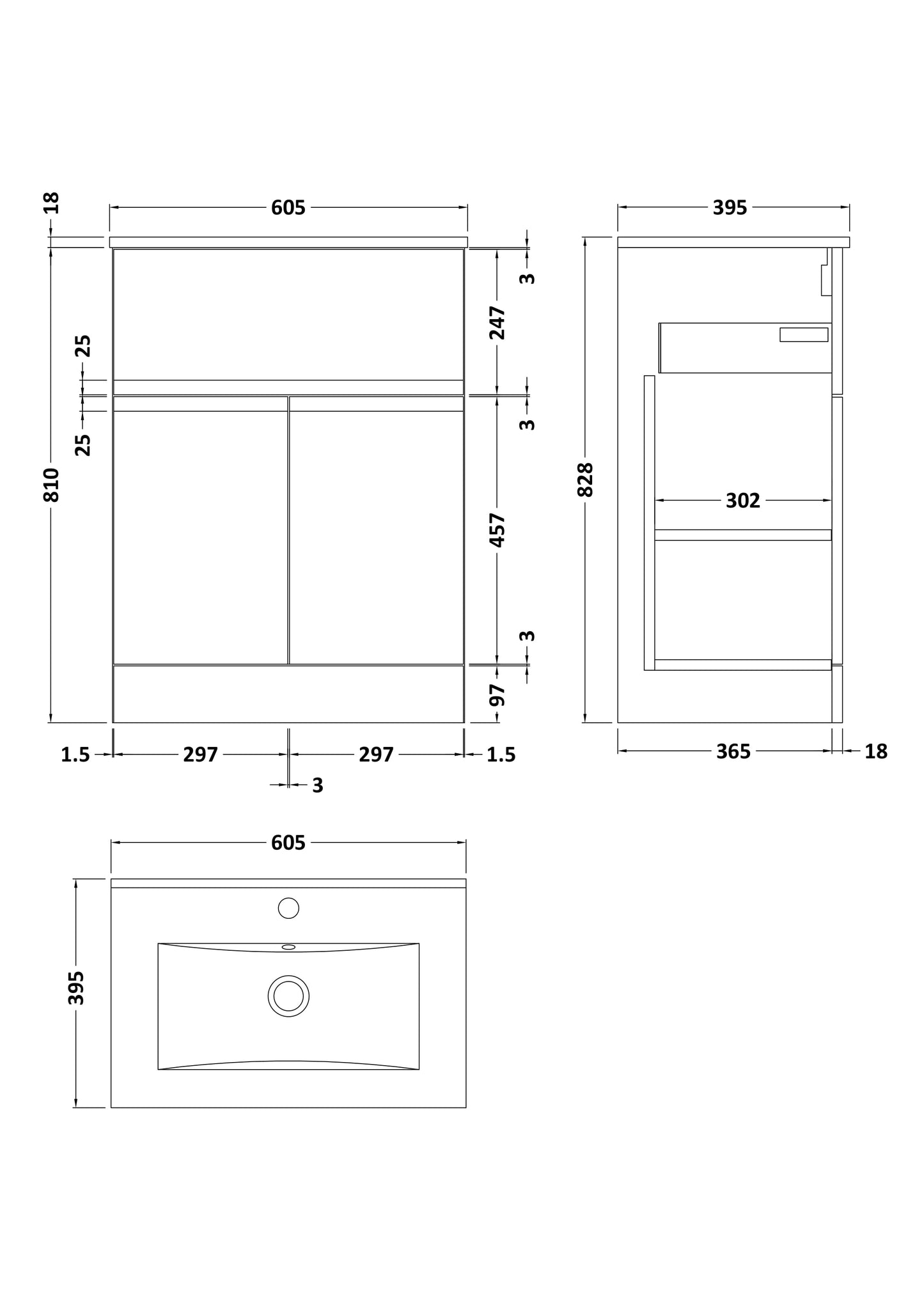 Hudson Reed Urban 600mm Satin Grey Floor Standing 2 Door 1 Drawer Vanity Unit With Basin