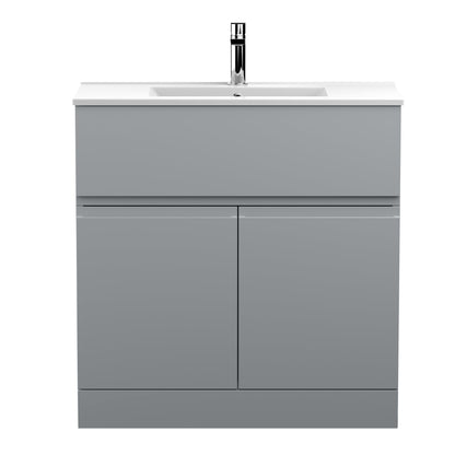 Hudson Reed Urban 800mm Satin Grey Floor Standing 2 Door 1 Drawer Vanity Unit With Basin