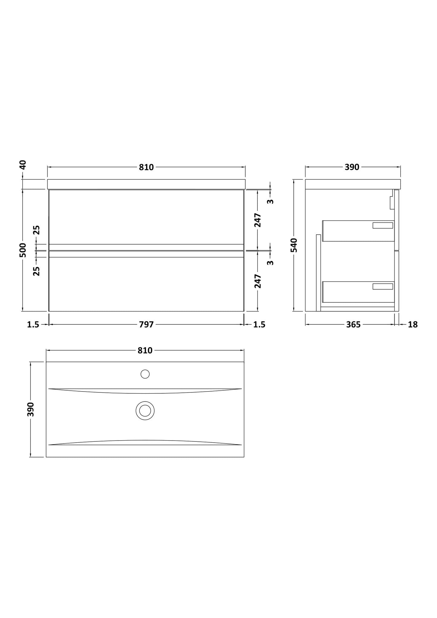 Hudson Reed Urban 800mm Wall Hung 2 Drawer Vanity Unit with Mid-Edge Basin