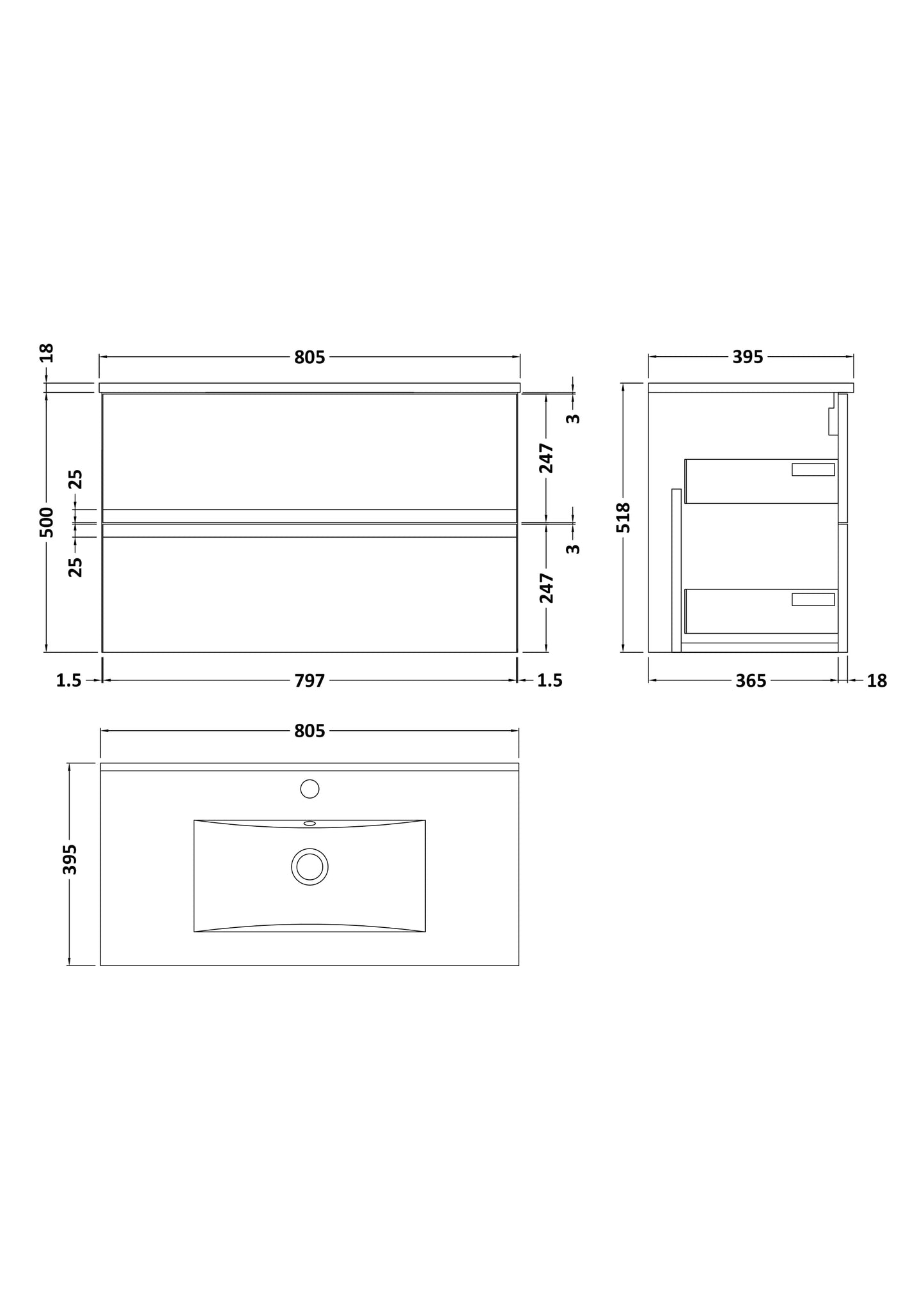 Hudson Reed Urban 800mm 2 Drawer Wall Hung Vanity Unit With Basin