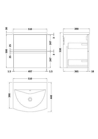 Hudson Reed Urban 500mm Wall Hung Vanity Unit With Basin