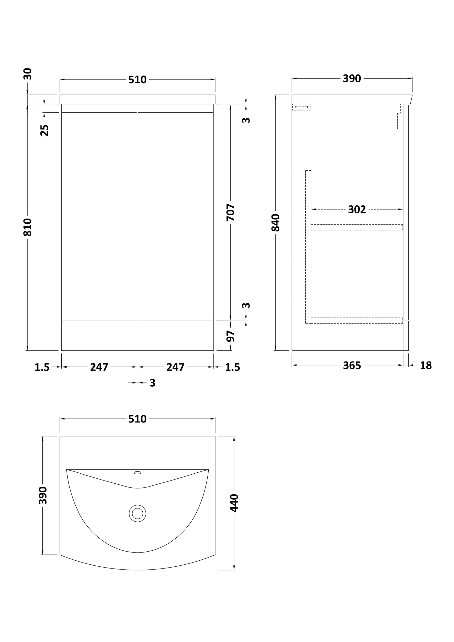 Urban Floor Standing 2 Door Vanity Unit with Curved Basin 500mm