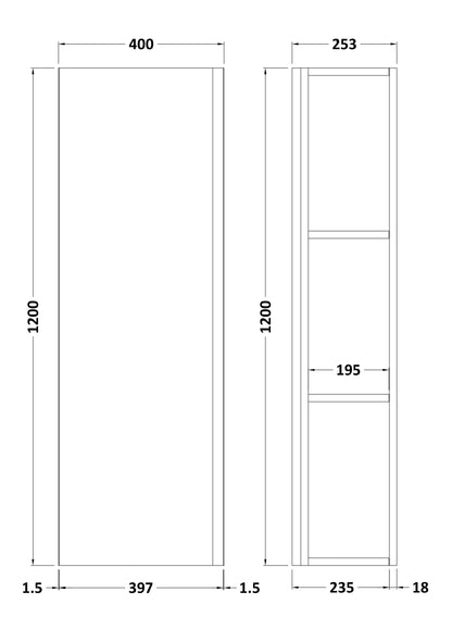 Hudson Reed Urban 400mm 1 Door Satin Blue Wall Hung Tall Cabinet