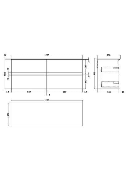 Hudson Reed Urban 1200mm Satin Green Wall Hung 4-Drawer Unit With Worktop