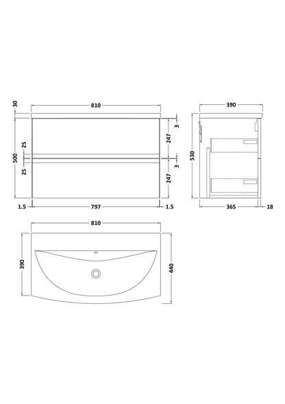 Hudson Reed Urban 800mm Satin Green Wall Hung 2-Drawer Vanity Unit with 1 Tap Hole Basin