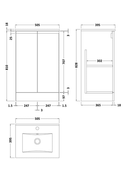Hudson Reed Urban 500mm Floor Standing 2-Door Vanity Unit with 1 Tap Hole Basin