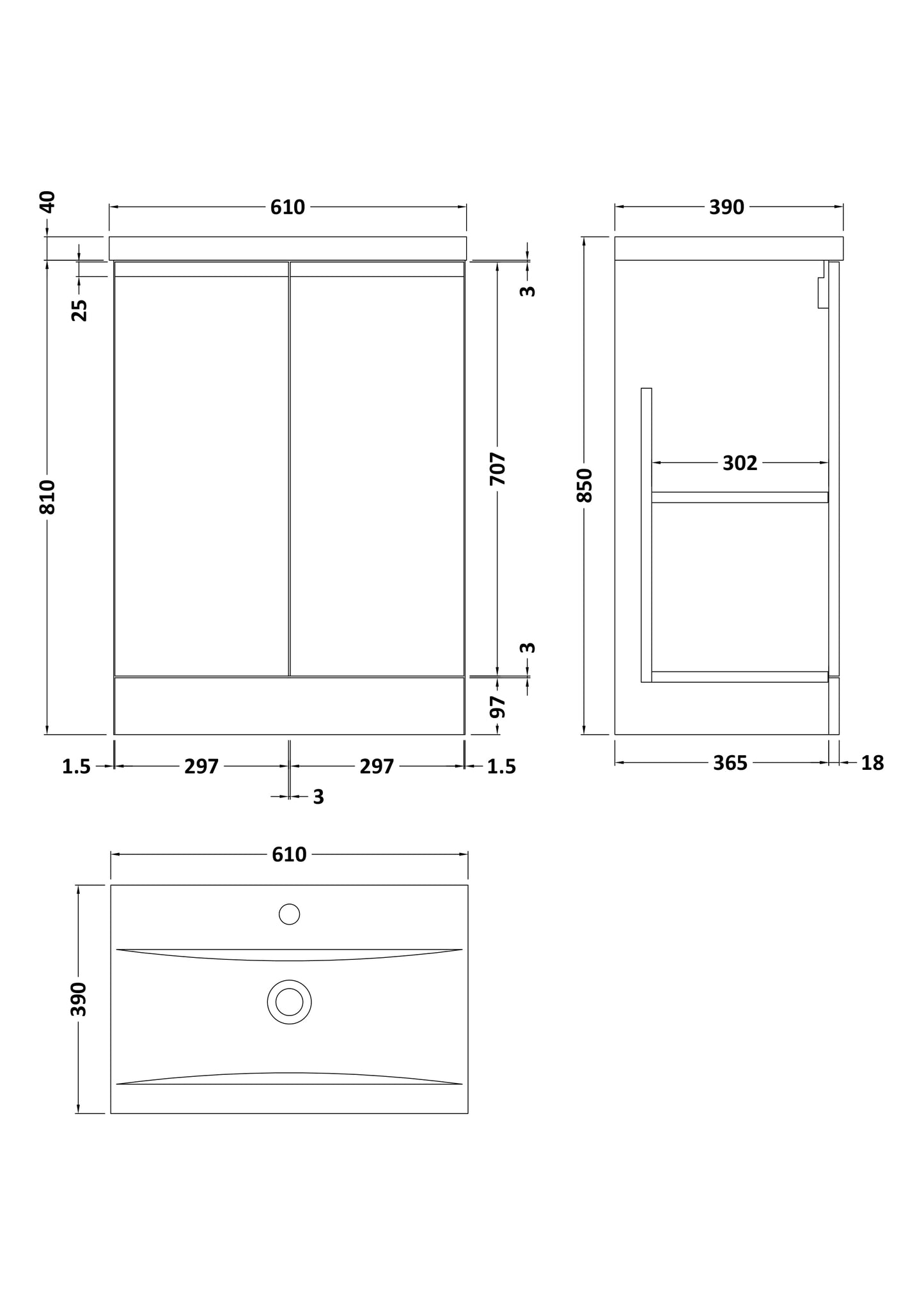 Urban 600mm Floor Standing 2-Door Unit and Mid-Edge Basin 1 Tap Hole