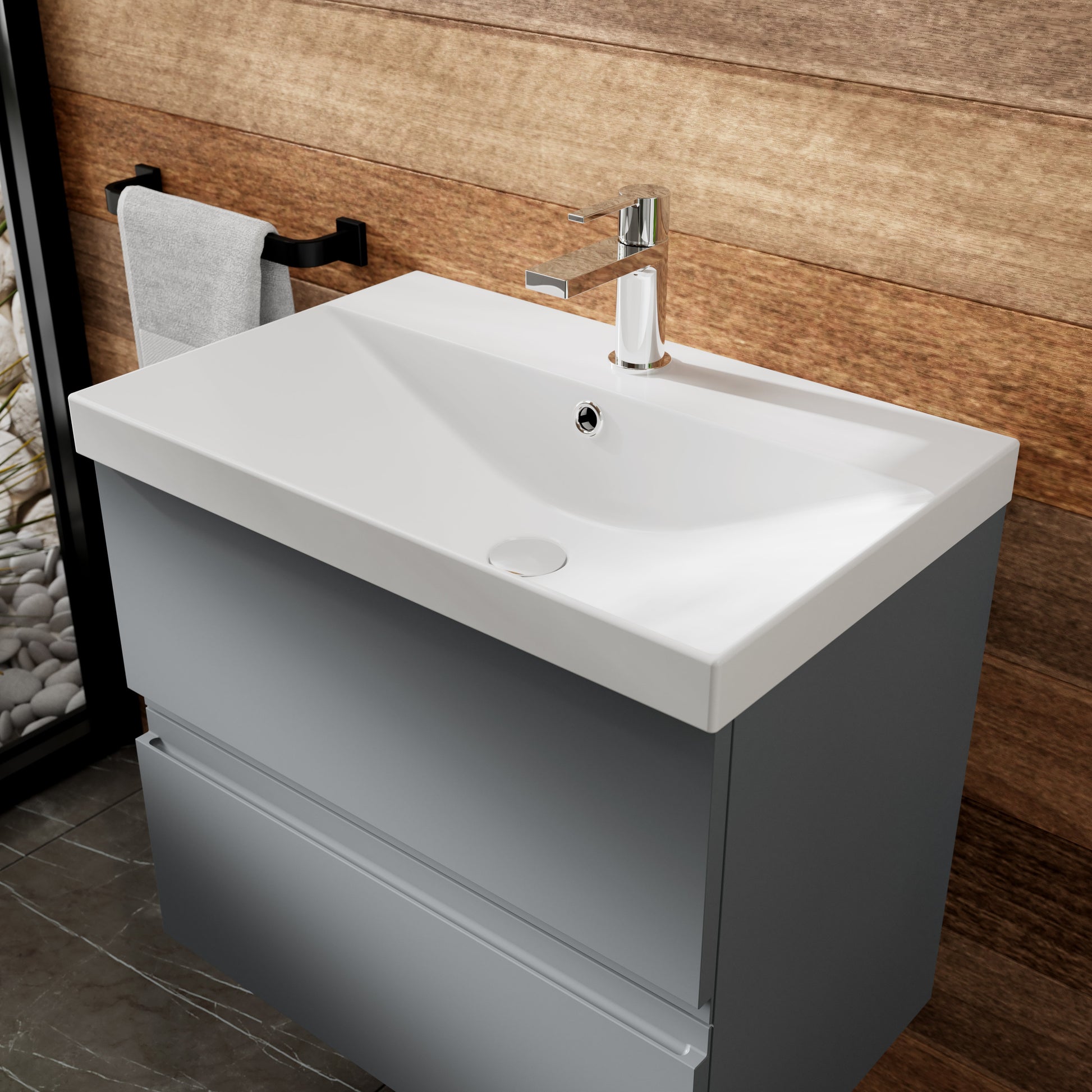 Hudson Reed Urban 800mm Satin Grey Wall Hung 2 Drawer Vanity Unit with Basin