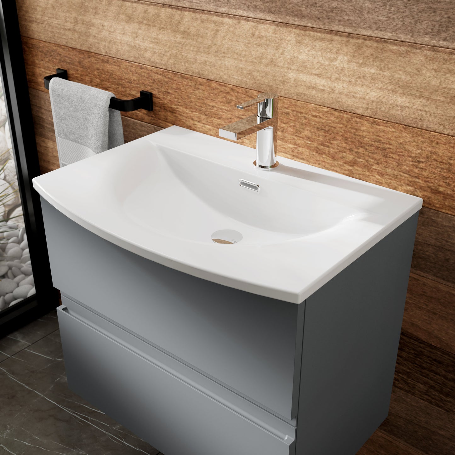 Hudson Reed Urban 500mm Satin Grey Wall Hung 2 Drawer Vanity Unit with Curved Basin