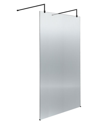 1000mm Fluted Wetroom Scren with Arms & Feet Matt Black