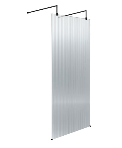 800mm Fluted Wetroom Scren with Arms & Feet Matt Black