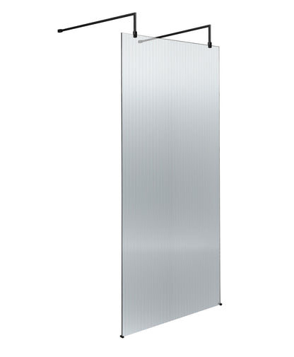 900mm Fluted Wetroom Scren with Arms & Feet Matt Black