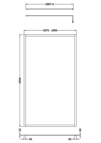Full Outer Frame Wetroom Screens Full Outer Frame Wetroom 8mm Toughened Safety Glass Screen & Support Bar 1950mm x 1100mm x 8mm