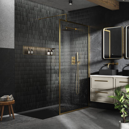 Full Outer Frame Wetroom Screens Full Outer Frame Wetroom 8mm Toughened Safety Glass Screen & Support Bar 1950mm x 900mm x 8mm