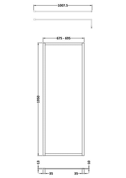 Full Outer Frame Wetroom Screens Full Outer Frame Wetroom 8mm Toughened Safety Glass Screen & Support Bar 1950mm x 700mm x 8mm