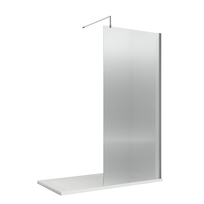 800mm x 1950mm Fluted Wetroom Screen Inc' Bar Polished Chrome