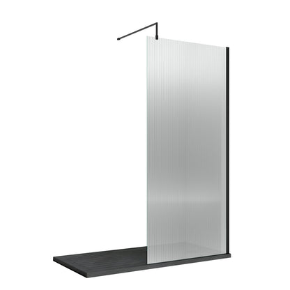 900mm Fluted Wetroom Screen with Support Bar Matt Black