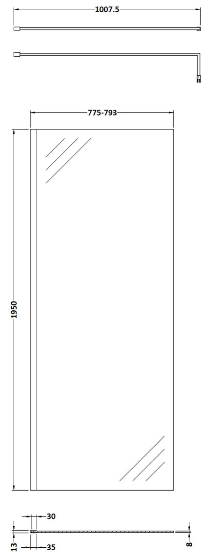 800mm Wetroom Screen & Support Bar