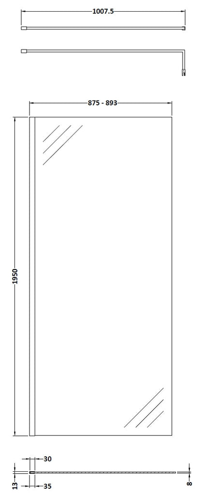 900mm Wetroom Screen & Support Bar