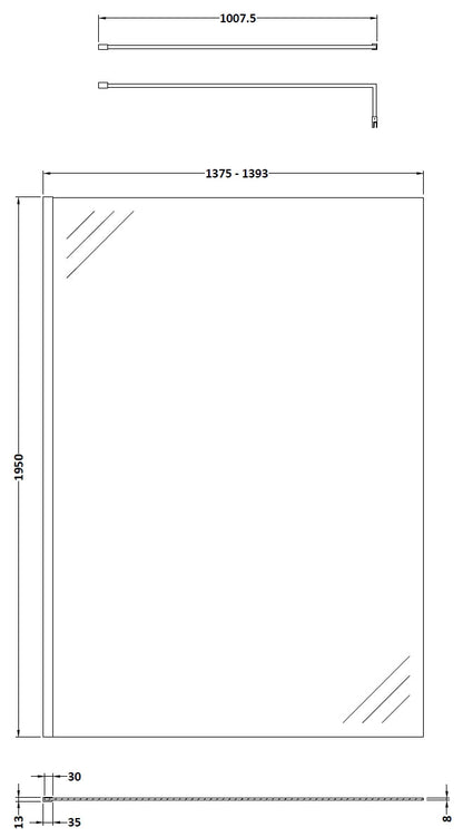 1400mm Wetroom Screen With Brass Support Bar