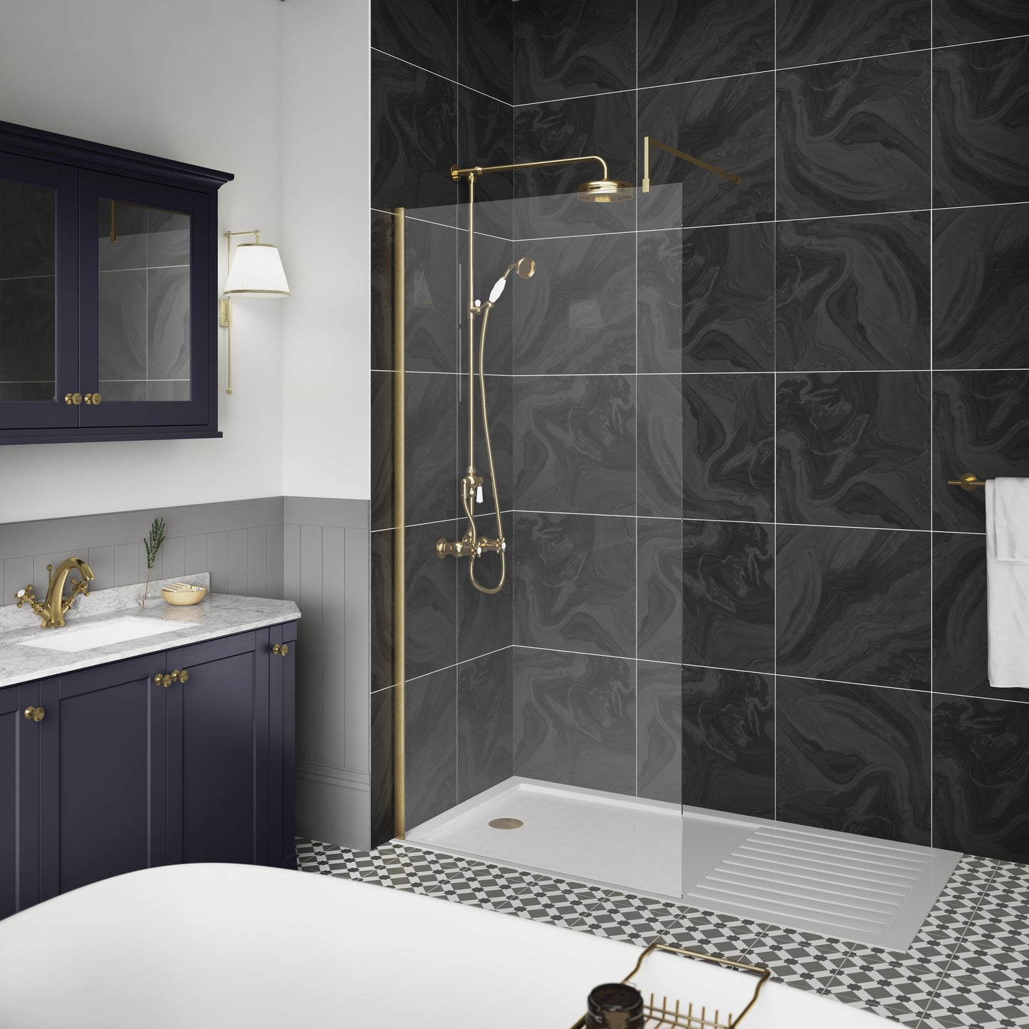 1000mm Wetroom Screen With Brass Support Bar