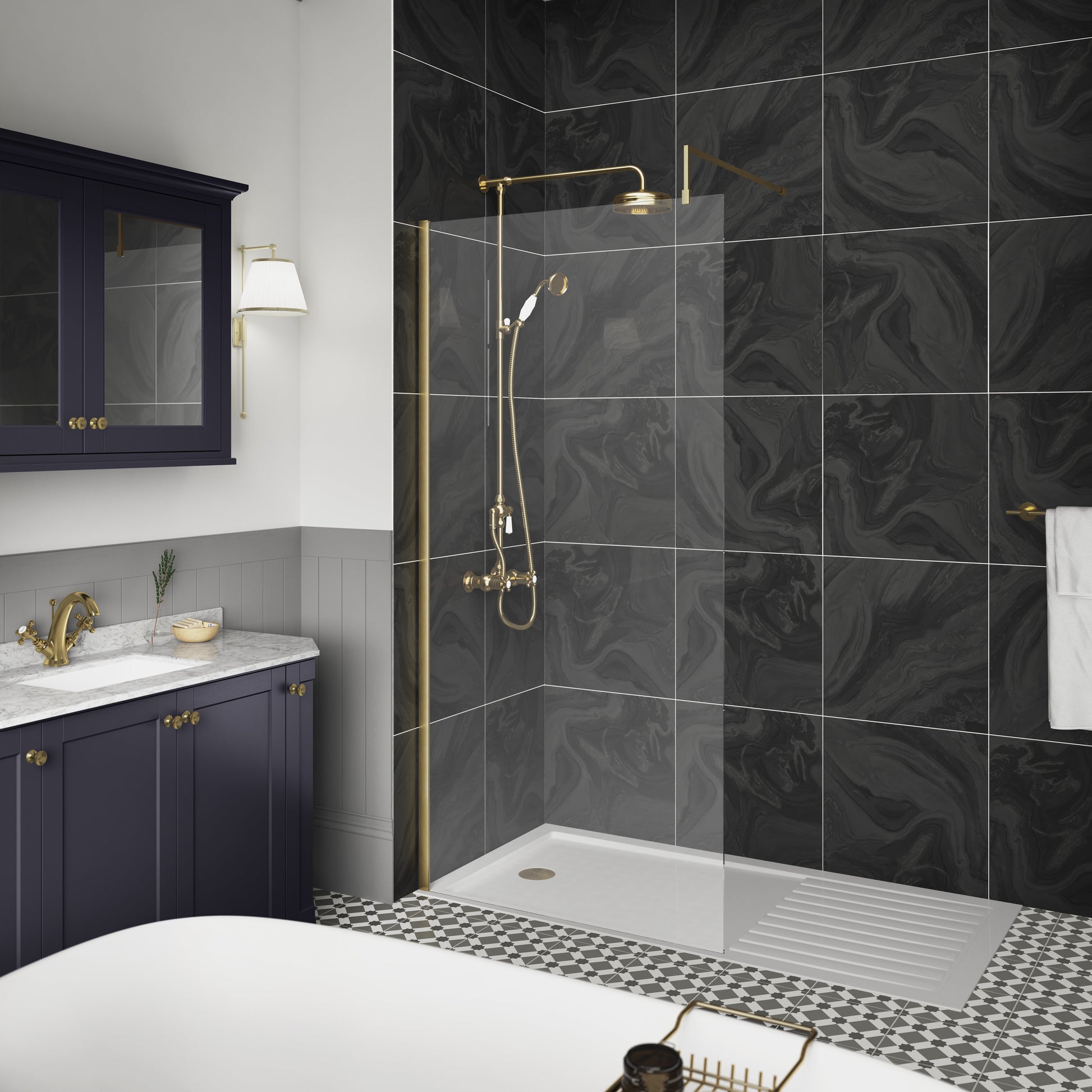 1200mm Wetroom Screen With Brass Support Bar
